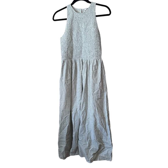 madewell the melody smocked midi dress pistachio stripe np125 women small - Picture 2 of 8